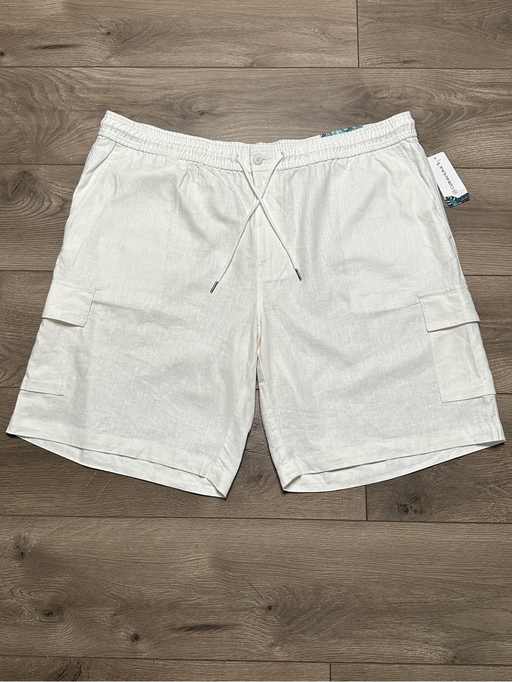 Cubavera 10" Linen Blend Cargo Stretch Shorts White Resort Beach Size XXL